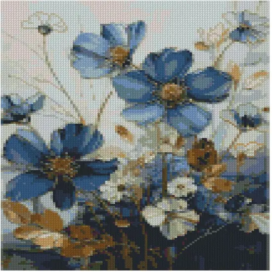 Floral Stamped Cross Stitch Kits, Blue Flowers Cross Stitch Ornament Kits for Adults Beginners {2}