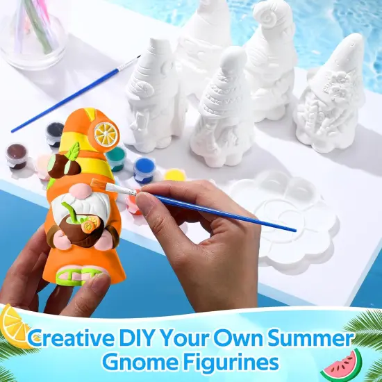 6 Pcs Summer Ceramics to Paint Ready to Paint Your Own Gnome Statues 5.12 Beach Theme Paintable Figurines DIY {4}