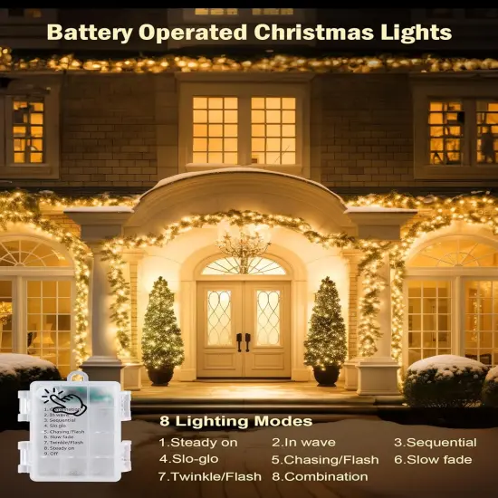 Christmas String Lights Battery Operated - 17 FT, 50 LED (Warm White) {4}