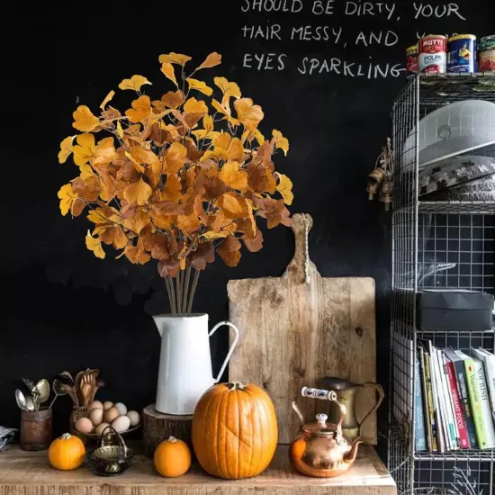 6 Pcs Artificial Fall Ginkgo Leaves Stems {3}