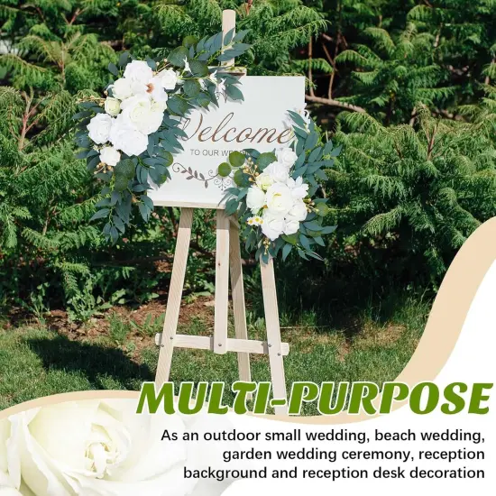 4 Pcs Wedding Arch Flowers and Drape Kit Include 2 Artificial Floral Swag and 2 White Chiffon Drapes {5}