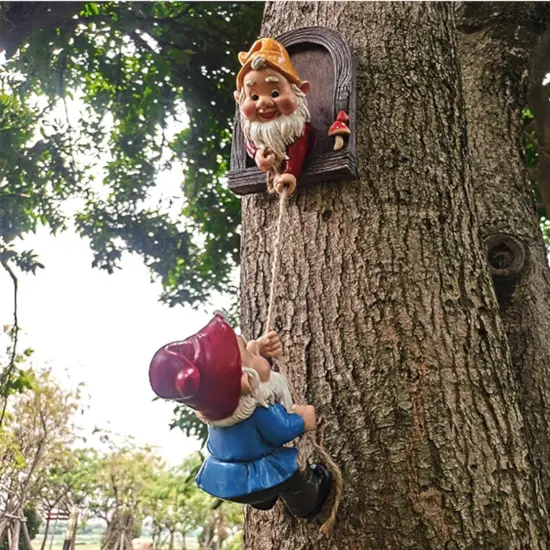 Climbing Gnomes Tree Decor - Cute Gnome Garden Statue Art Resin Dwarf Sculpture for Yard Outdoor {6}