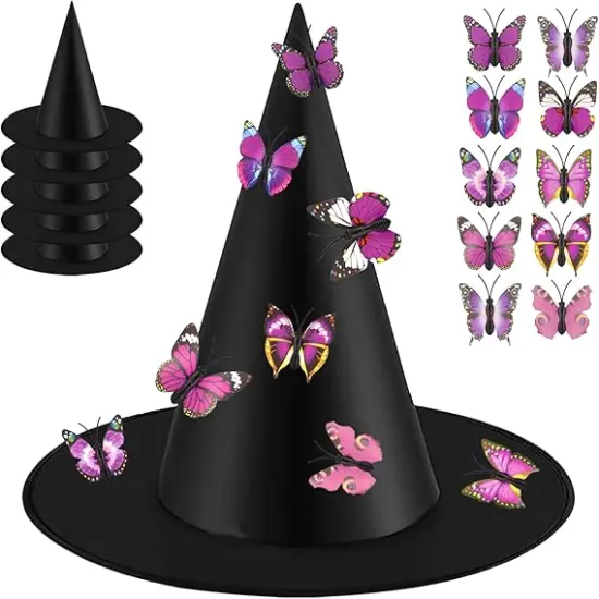 6 Pcs Halloween Witch Hat with 40 Butterflies {1}