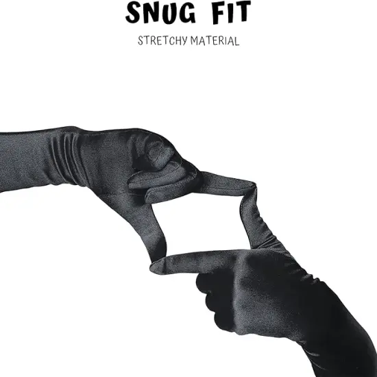 4E&rsquo;s Novelty 21" Elbow Length Satin Gloves for Women &ndash; Black Long Opera Gloves for 1920s Flapper, Gatsby, Evening Party, Prom, Wedding & Costume Accessories, Vintage Old Hollywood Dress-Up {5}