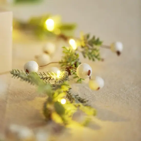 Norfolk Pine String Lights & White Berry 6.5FT & 25LEDs Delicate Christmas Garland {6}