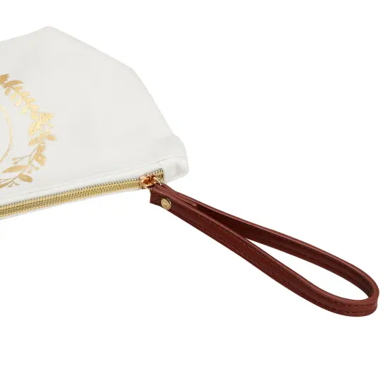 Gold Initial U Personalized Makeup Bag for Women, Monogrammed Canvas Cosmetic Pouch (White, 10 x 3 x 6 In) {5}