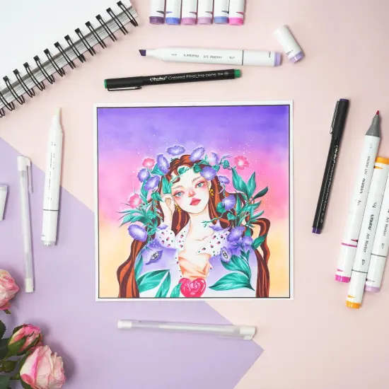 Ohuhu Oahu 160 Colors Alcohol Markers - Fine & Chisel - Dual Tips Art Markers {2}