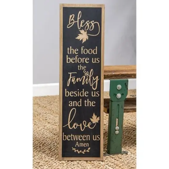 Seasonal Wooden Wall Sign with Engraved Blessing and Leaves Fall Dining Room Hanging Decor {2}