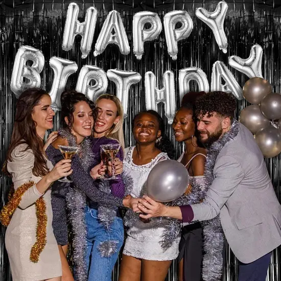 2 Pack Black Party Streamers Backdrop Tinsel Foil Fringe Curtains {3}