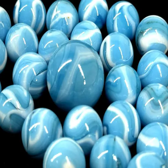 25 Glass Marbles AIR Blue/White Game Pack Shooter Swirl {5}