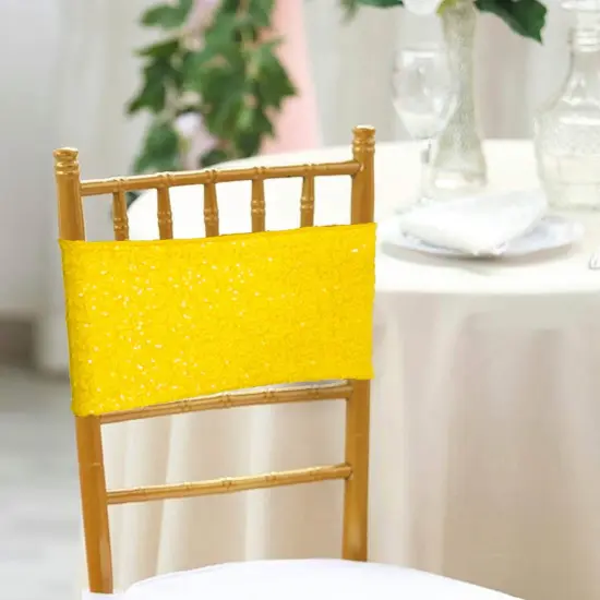 10 Pieces Luxurious Champagne Sequin Stretch Spandex Chair Bands 7 x 13 Inches {3}
