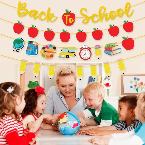 4Pcs Back to School Banner Gold {5}