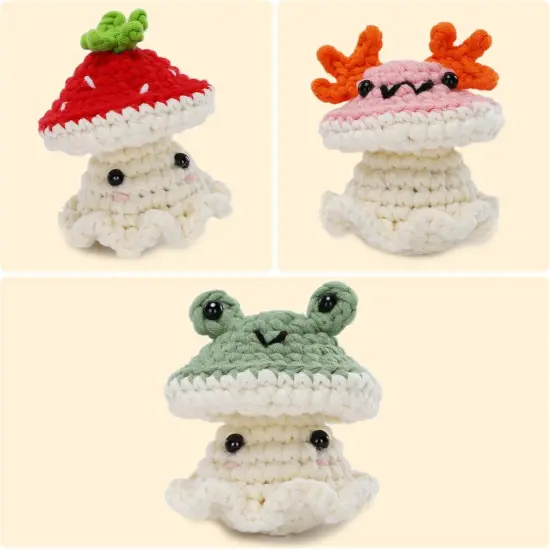 3 PCS Animal Mushroom Starter Crochet Kits {2}