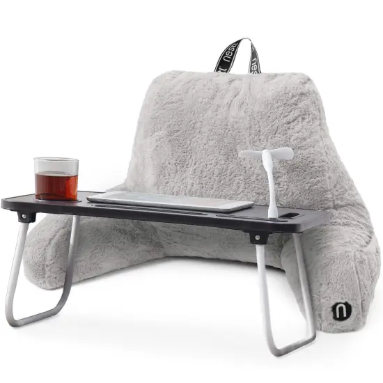 Nestl Fur Reading Pillow with Laptop Lap Desk Light Grey {1}
