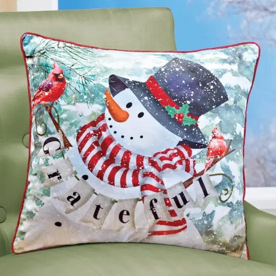 Collections Etc Festive Woodland Grateful Snowman Accent Pillow {1}