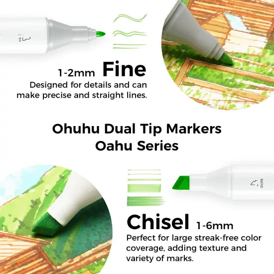 Ohuhu Oahu 40 Colors Alcohol Markers + 8.3"x8.3" Sketchbook Marker Paper Pad {4}