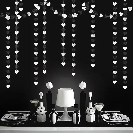 Black White-Silver Party-Decoration Heart Garland - 52ft {3}