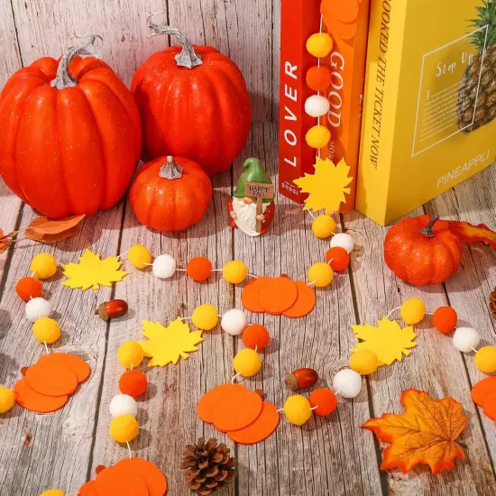 3Pcs Fall Thanksgiving Felt Garland Pumpkin Maple Leaf Hanging Banner {3}