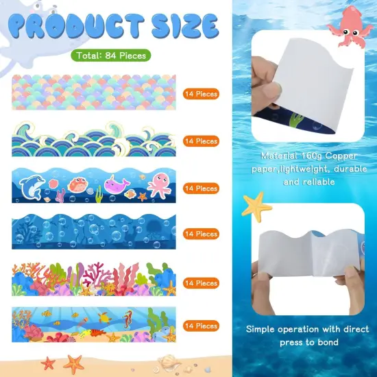 84Ft Classroom Borders for Bulletin Board Decoration, Ocean Theme Scalloped Trim {3}