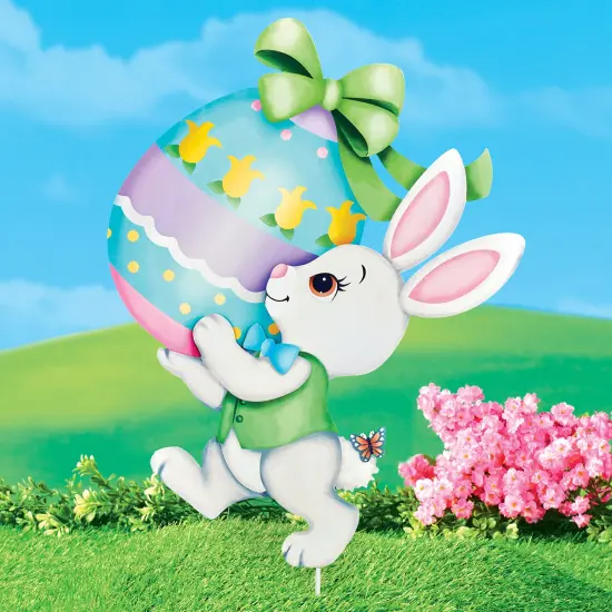 Collections Etc Adorable Bunny with Easter Egg Outdoor Garden Stake {1}
