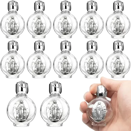 12 Pcs Glass Holy Water Bottles - 0.5 Fl oz (Silver, Divine Mercy) {1}