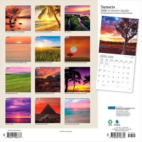 Sunsets | 2026 12 x 24 Inch (Hanging) Monthly Square Wall Calendar | Foil Stamped Cover {2}
