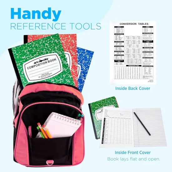 4E's Novelty Wide Ruled Composition Notebooks - Pack of 6- Hard Cover 100 Sheets 9.75" x 7.5" - Red Blue Green Cute Marble Colors, Bulk Compositon Book Wide Ruling, Back to School Supplies {4}