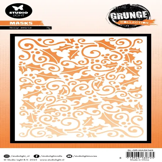 Studio Light Grunge Stencil 5.9"X8.27"-Holly Swirl {3}