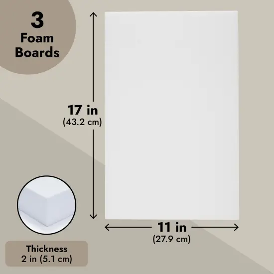 3 Pack Craft Foam Blocks for DIY, 2 Inch Thick Rectangle Bricks for Carving, Sculpture, Art (17 x 11 x 2 In) White {4}