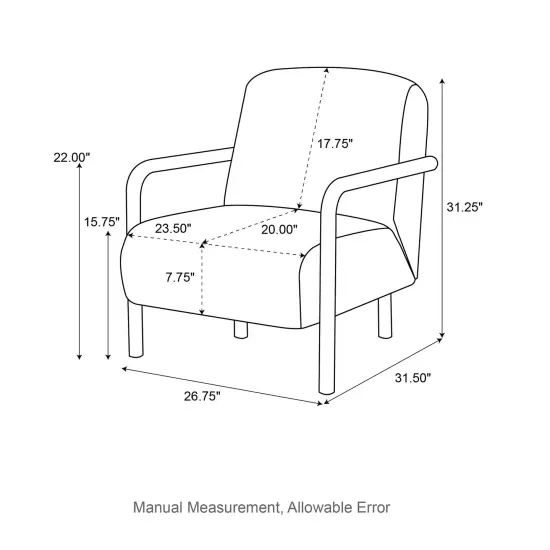 Mid-Century Modern Brown Fabric Thick Armchair with Walnut Rubberwood Frame {11}