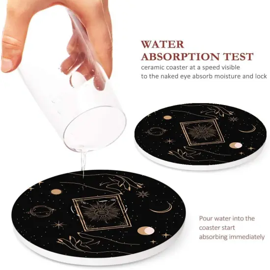 Table Coaster for Drinks Set of 6, Cute Black Mystical Skulls Animals {3}