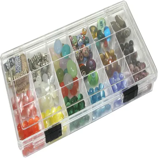 The Beadsmith Clear Bead Organizer - Sorter and Storage Box, 8.25 x 4.25 x 1.25 Inches,18 Compartments, w/Secure Double-Sided Locking {3}