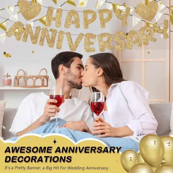 Happy Anniversary Glitter Banner (Champagne Gold) {4}