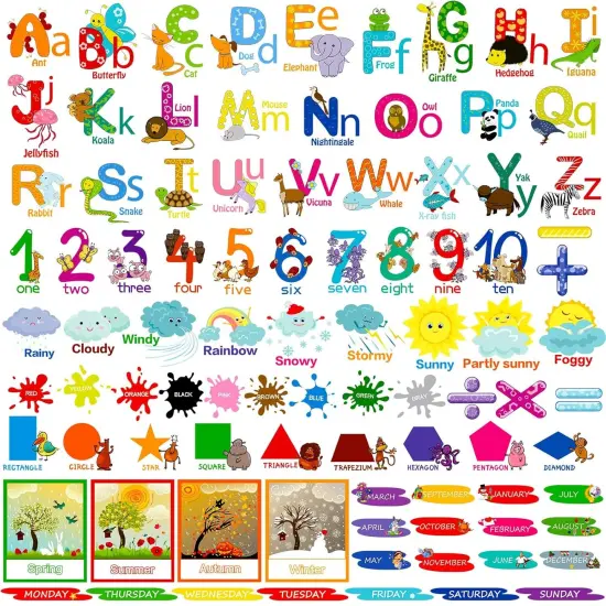 9 Sheets Alphabet Wall Decals Educational Number Wall Stickers {1}