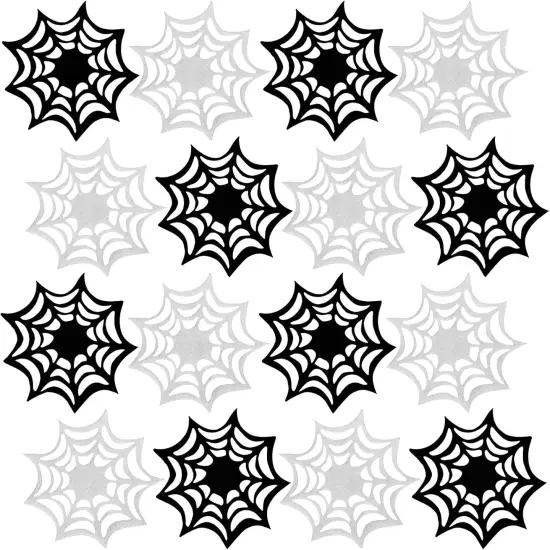 16 Pcs Felt Halloween Coasters - Black, White Spider Web {1}