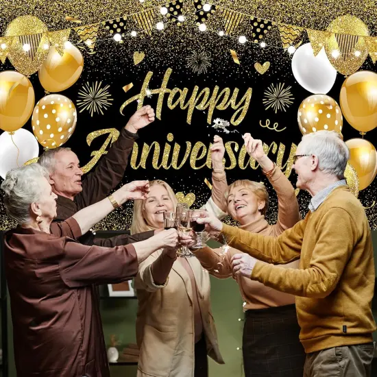 Black Gold Happy Wedding Anniversary Banner {5}
