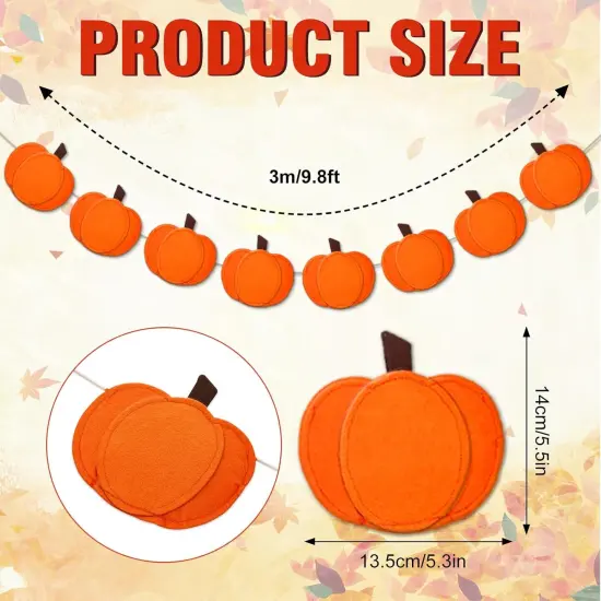 3D Pumpkin Banner Fall Orange Pumpkin Garland Pre-Assembled Pumpkin Felt Banner {2}