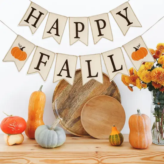 2Pcs Happy Fall Burlap Banner {4}