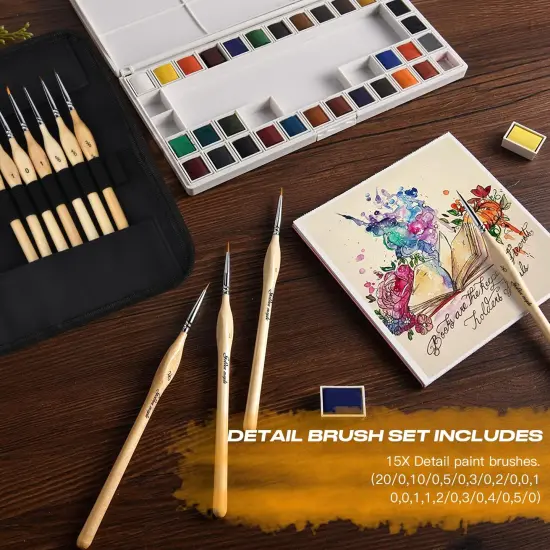 Golden Maple Miniature Paint Brushes, 15PC Model Brushes Micro Detail Paint Brush Set, Fine Detailing for Acrylics, Oils, Watercolors & Paint by Number, Figurine (Wood Color) {6}