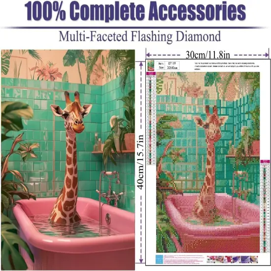 Giraffe Diamond Art Kits for Adults,DIY 5D Giraffe in The Bathtub Diamond Painting for Beginners,Round Full Drill Diamond Dots Paintings Picture Gem Art Craft for Home Wall Art Decor Gifts 12x16inch {3}