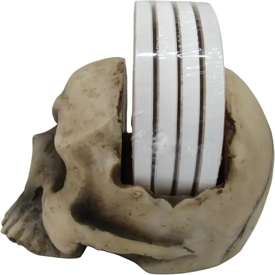 4 Piece Decorative Skull Holder with Drink Absorbent Coasters {5}