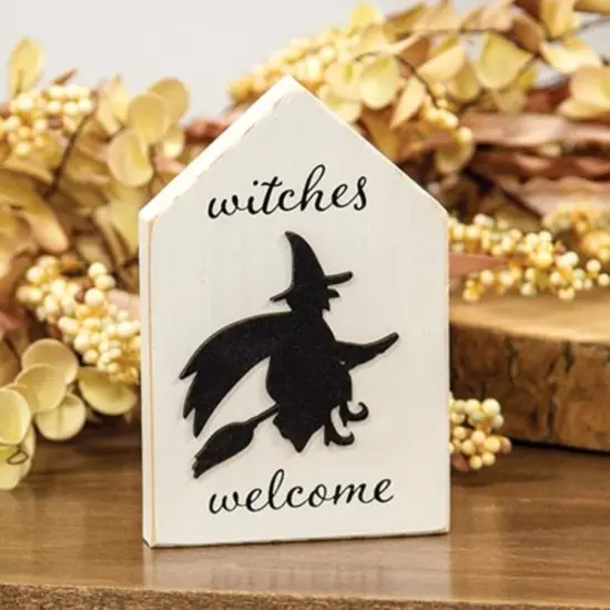 Halloween Witches Welcome Sign Block with Witch Silhouette {2}