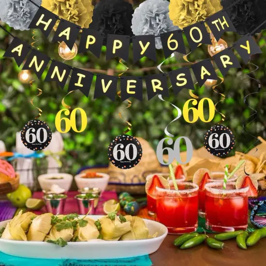 60th Anniversary Decorations Kit - Gold Glitter {2}