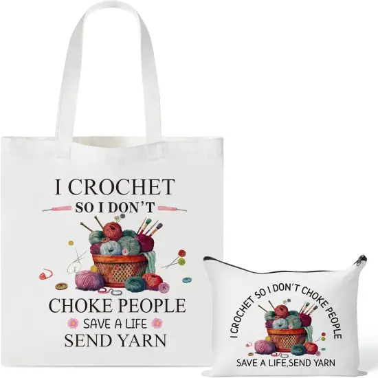 Crochet Canvas Tote Bag - 2Pcs {1}