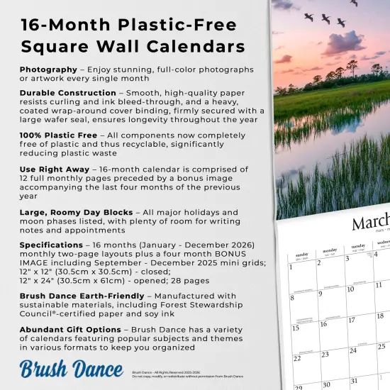 Tranquility | 2026 12 x 24 Inch (Hanging) Monthly Square Wall Calendar | Plastic-Free {6}