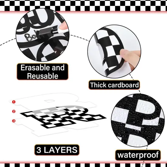 150 PCS Checkered Large 6 Inch Font Letters and Punctuation Set Black White {4}