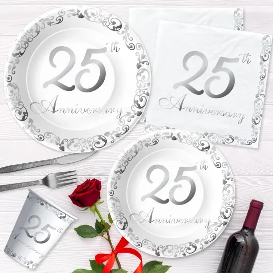 25th Anniversary Decorations Tableware - Silver {5}