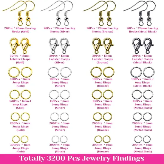 3200Pcs Jewelry Necklace Repair Kit with Jump Rings, Clasps(Bronze) {2}
