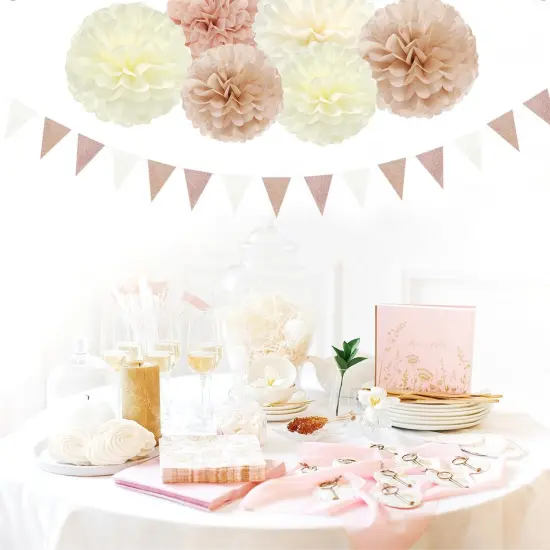 23pcs Fall Rustic Neutral Bridal Wedding Paper Tissue Pom Poms Streamers {4}
