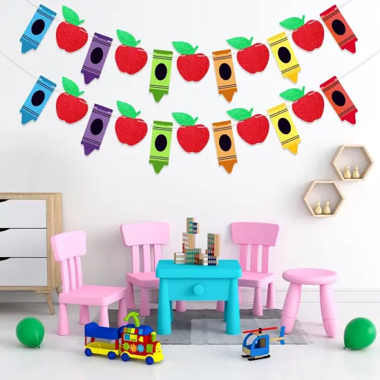Back to School Banner Crayon Apple Set for Welcome Decor {2}